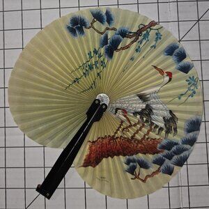 Chinese Paper Folding Hand Fan W/Metal Handle, Vintage Mid-Century, 9 of 25